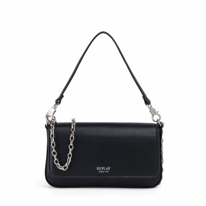 Picture of REPLAY WOMEN'S PLAIN PU BAG WITH CHAIN AND PU STRAPS IN BLACK