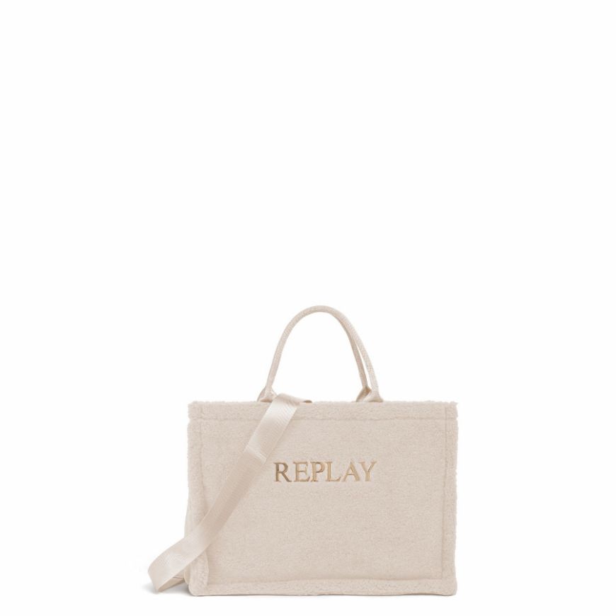 Picture of REPLAY WOMEN'S TEDDY ECO FUR SHOPPER BAG IN OFF WHITE