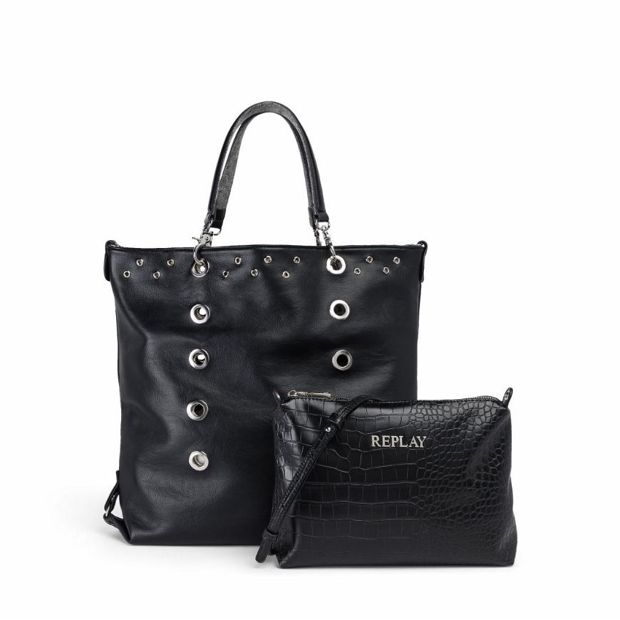 Picture of REPLAY WOMEN'S REVERSIBLE SHOPPER BAG IN DENIM AND CROCODILE PU