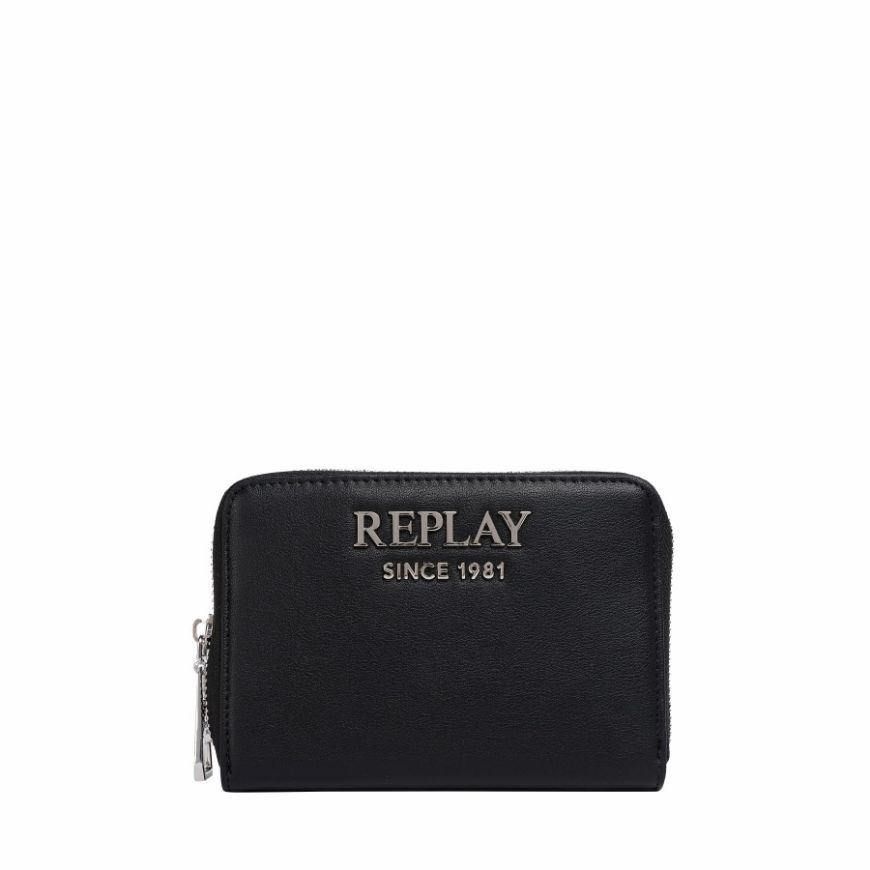 Picture of REPLAY WOMEN'S ZIP AROUND PURSE WITH LOGO IN BLACK