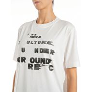 Picture of REPLAY WOMEN'S COTTON T-SHIRT WITH LETTERING PRINT IN OFF WHITE 3