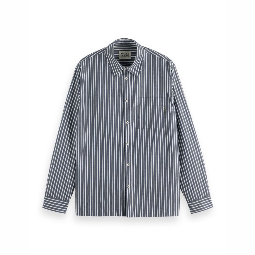 Снимка на SCOTCH&SODA MEN'S STRIPED RELAXED FIT POPLIN SHIRT IN NAVY/WHITE STRIPES