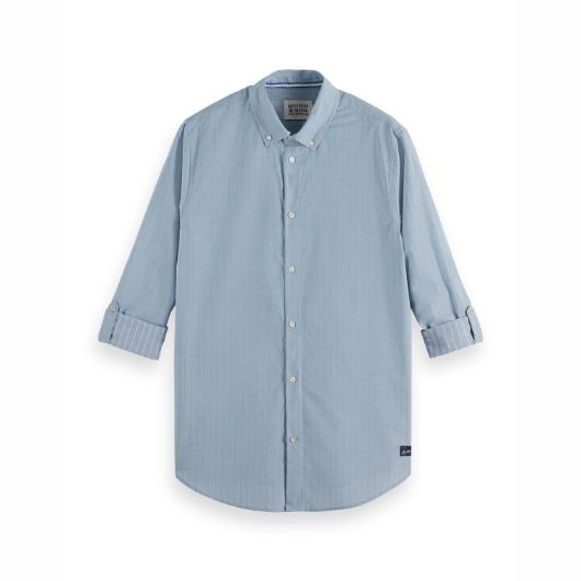 Show details for SCOTCH&SODA MEN'S YARN-DYED STRIPE SHIRT IN MEDIUM BLUE/ GREEN STRIPES 1 - FanPoint Picture of SCOTCH&SODA MEN'S YARN-DYED STRIPE SHIRT IN MEDIUM BLUE/ GREEN STRIPES 1