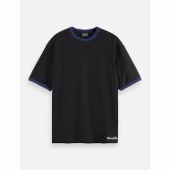 Снимка на SCOTCH&SODA MEN'S RELAXED FIT BOUND NECKLINE T-SHIRT IN DARK GREY 1