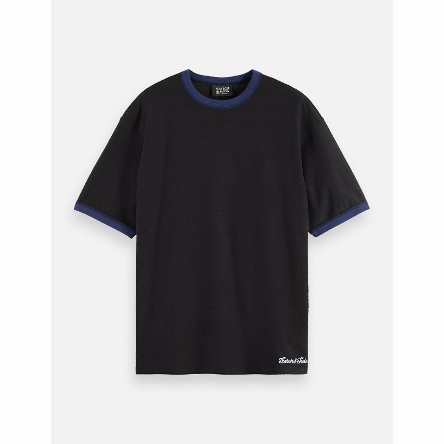 Снимка на SCOTCH&SODA MEN'S RELAXED FIT BOUND NECKLINE T-SHIRT IN DARK GREY