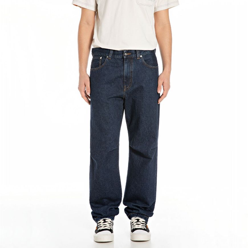 Picture of REPLAY MEN'S INC FOUNDER RELAXED-FIT JEANS 12.5 OZ INDIGO COTTON DENIM IN DARK BLUE
