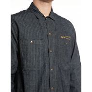 Picture of REPLAY MEN'S HERRINGBONE DENIM SHIRT WITH LETTERING ON THE BACK IN DARK BLUE 6