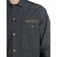 Picture of REPLAY MEN'S HERRINGBONE DENIM SHIRT WITH LETTERING ON THE BACK IN DARK BLUE 5