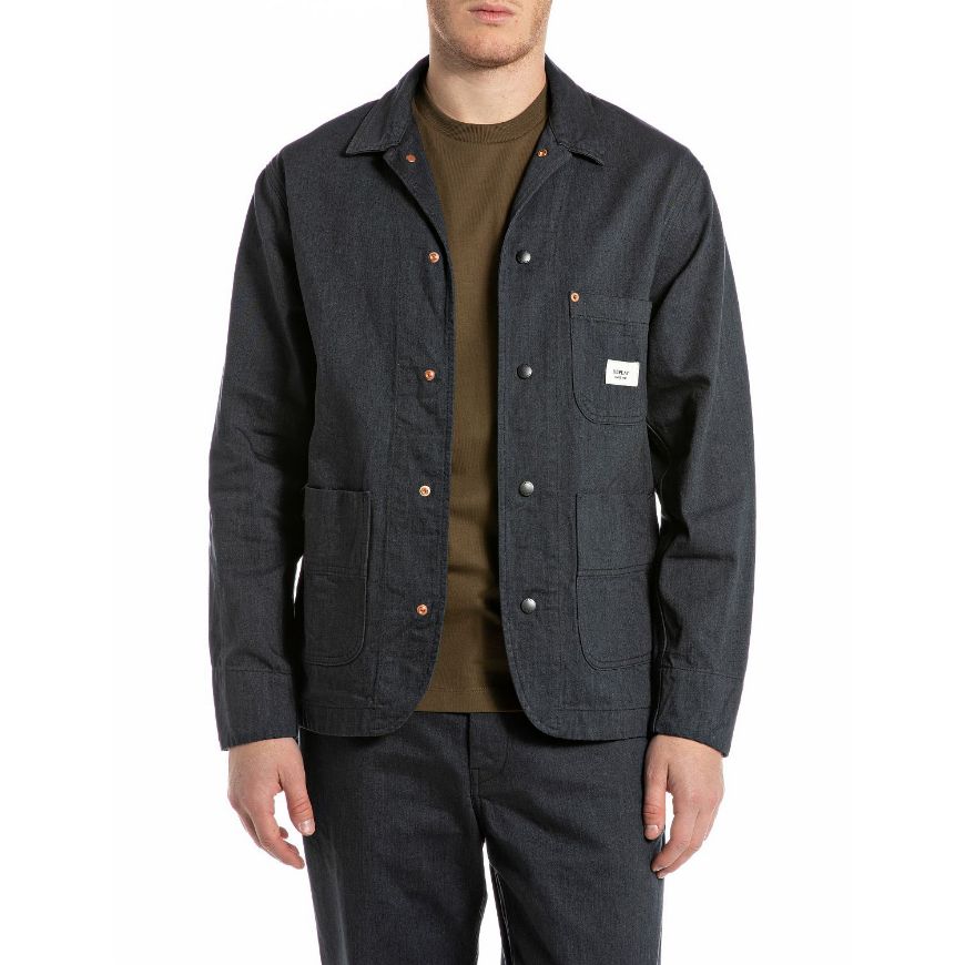 Picture of REPLAY MEN'S BUTTONED DENIM JACKET IN DARK GREY