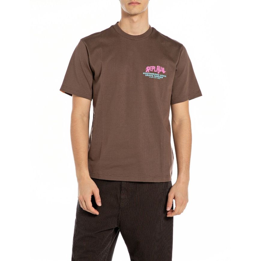 Picture of REPLAY MEN'S INC REGULAR-FIT WRKS HEAVY COTTON T-SHIRT IN COFFEE BEAN