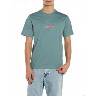 Picture of REPLAY MEN'S INC REGULAR-FIT GEAR T-SHIRT IN HARDWARE AZURE 1
