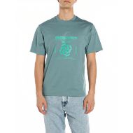 Picture of REPLAY MEN'S INC REGULAR-FIT TRIP T-SHIRT IN HARDWARE AZURE 1