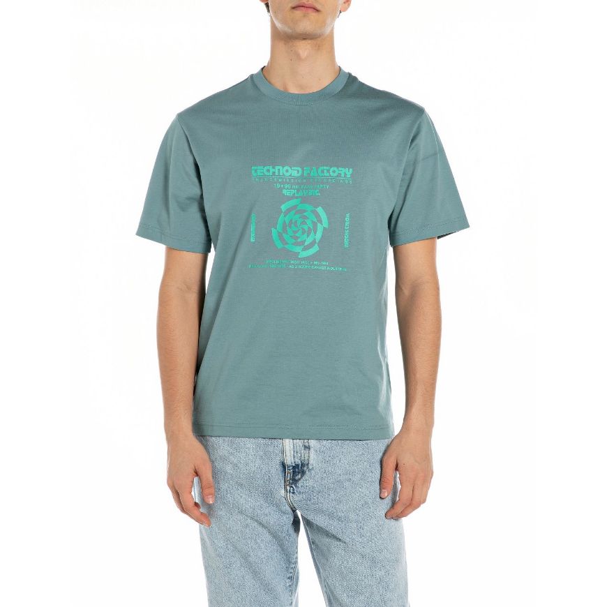 Picture of REPLAY MEN'S INC REGULAR-FIT TRIP T-SHIRT IN HARDWARE AZURE