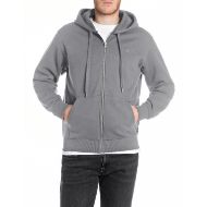 Picture of REPLAY MEN'S BRUSHED FLEECE FULL-ZIP HOODY WITH LOGO IN LEAD GREY 1