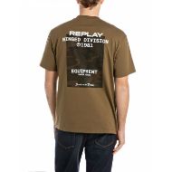 Picture of REPLAY MEN'S JERSEY T-SHIRT WITH POCKET AND PRINT IN GOLDEN BROWN 2