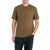 Picture of REPLAY MEN'S JERSEY T-SHIRT WITH POCKET AND PRINT IN GOLDEN BROWN 1