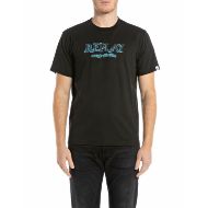 Picture of REPLAY MEN'S T-SHIRT WITH BLURRY LETTERING IN BLACK 1