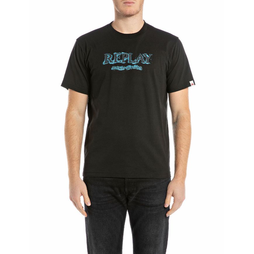 Picture of REPLAY MEN'S T-SHIRT WITH BLURRY LETTERING IN BLACK