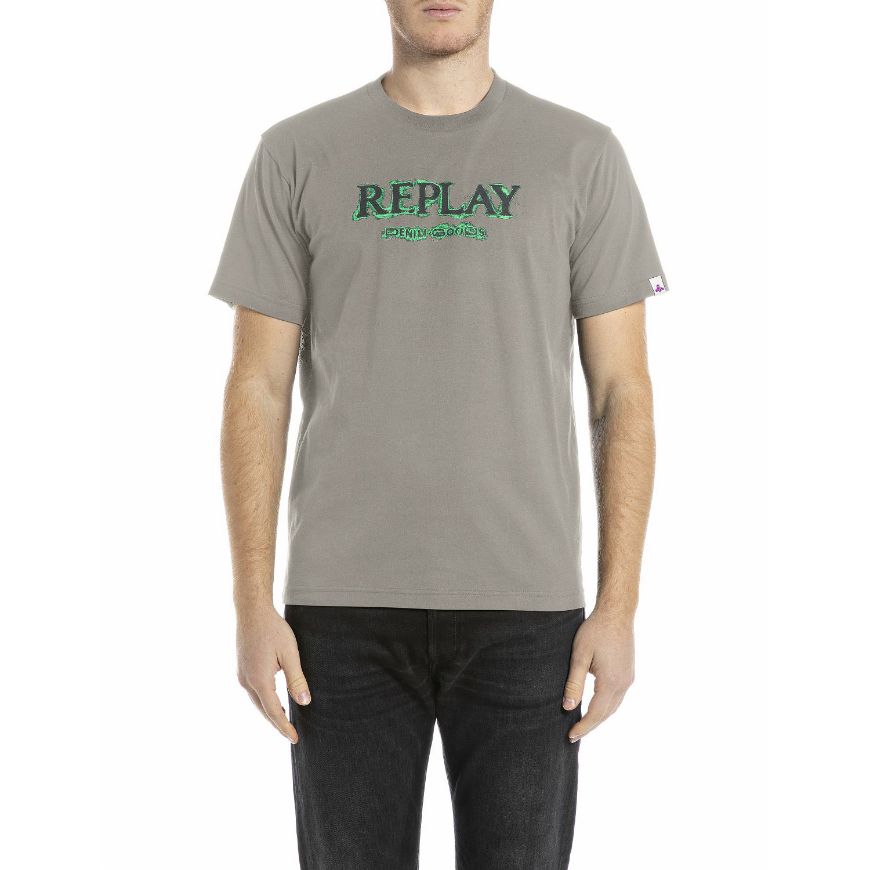 Picture of REPLAY MEN'S T-SHIRT WITH BLURRY LETTERING IN SILVER