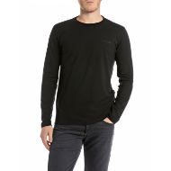 Picture of REPLAY MEN'S LONG-SLEEVE SLIM-FIT STRETCH JERSEY T-SHIRT WITH LOGO IN BLACK 1