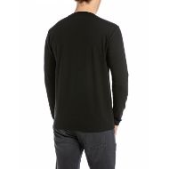 Picture of REPLAY MEN'S LONG-SLEEVE SLIM-FIT STRETCH JERSEY T-SHIRT WITH LOGO IN BLACK 2
