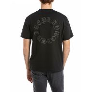 Picture of REPLAY MEN'S RELAXED-FIT JERSEY T-SHIRT WITH CUSTOM REPLAY PRINT IN BLACK 2