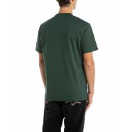 Picture of REPLAY MEN'S RELAXED-FIT COTTON T-SHIRT WITH LETTERING IN BOTTLE GREEN 2