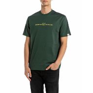 Picture of REPLAY MEN'S RELAXED-FIT COTTON T-SHIRT WITH LETTERING IN BOTTLE GREEN 1