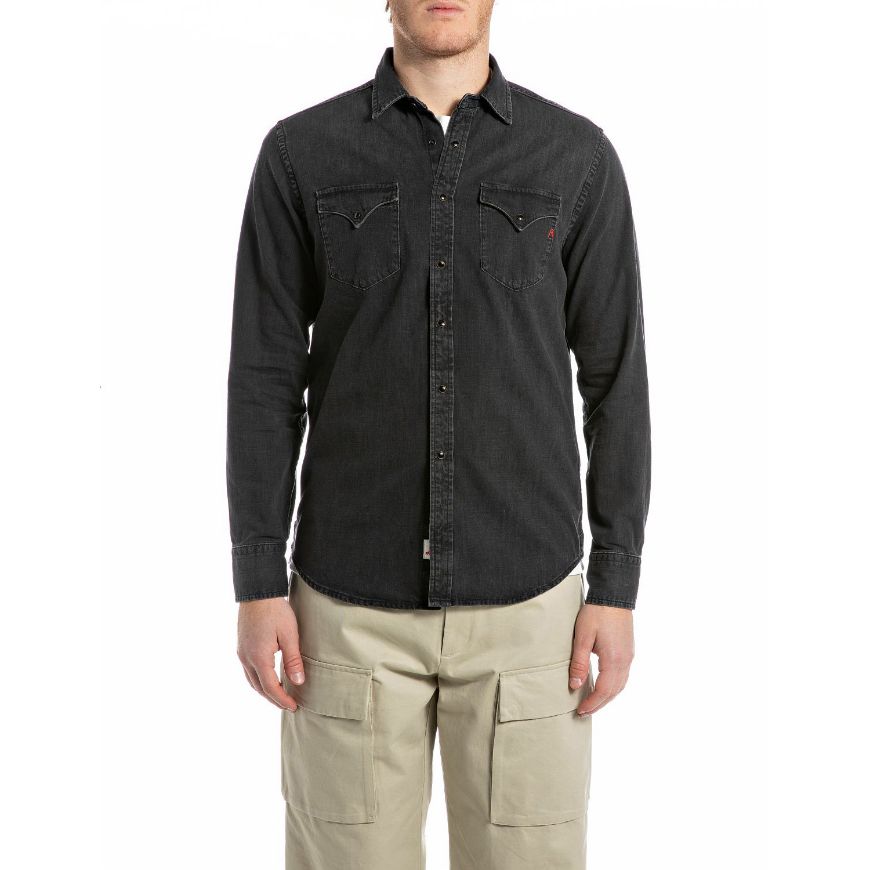 Picture of REPLAY MEN'S REGULAR-FIT WESTERN DENIM SHIRT IN BLACK DELAVE