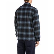 Picture of REPLAY MEN'S CHECKED WOOLEN MELTON SHACKET IN NAVY/LIGHT BLUE 2