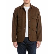 Picture of REPLAY MEN'S WOOLEN MELTON JACKET IN MELANGE BROWN 1