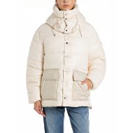 Picture of REPLAY WOMEN'S HOODED RECYCLED NYLON PADDED JACKET IN WINTER WHITE 3