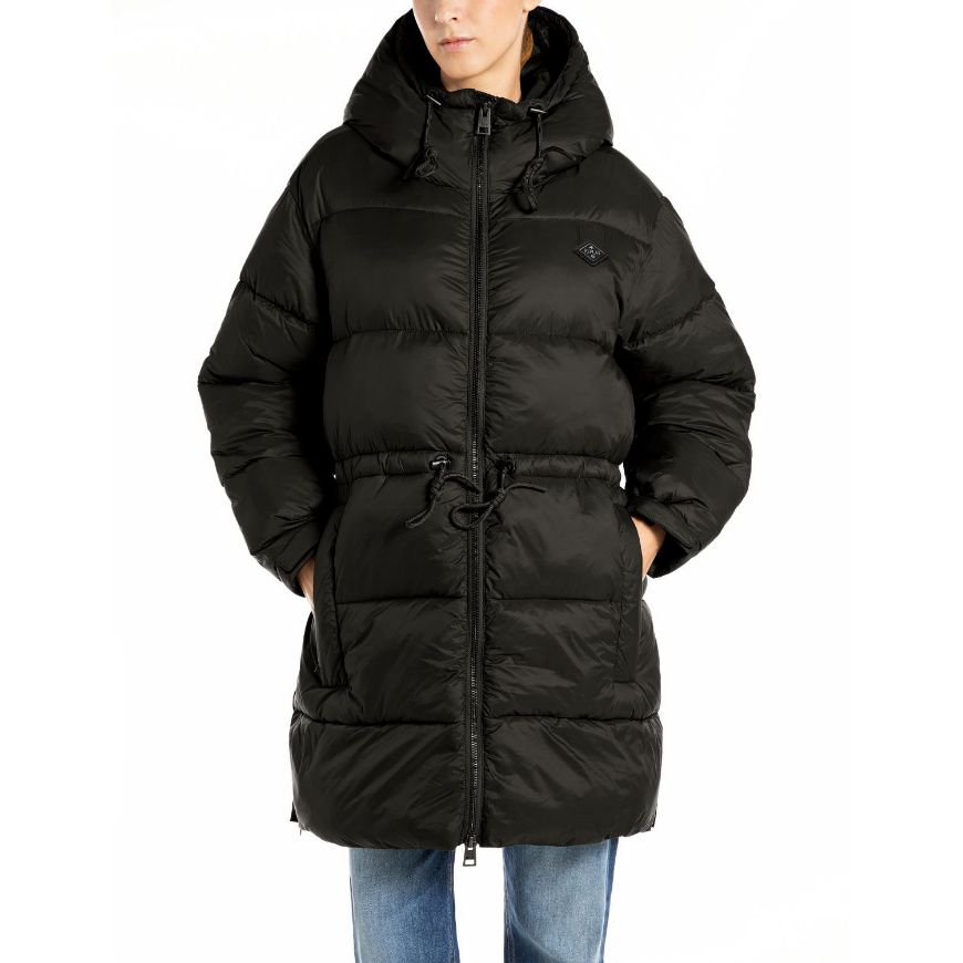 Picture of REPLAY WOMEN'S LONG RECYCLED NYLON PADDED JACKET IN BLACK