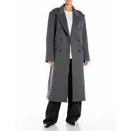 Picture of REPLAY WOMEN'S DOUBLE-BREASTED MELTON COAT IN DARK GRAY MELANGE 1