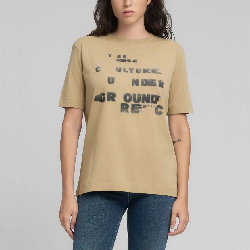 Picture of REPLAY WOMEN'S COTTON T-SHIRT WITH LETTERING PRINT IN STONE IVORY