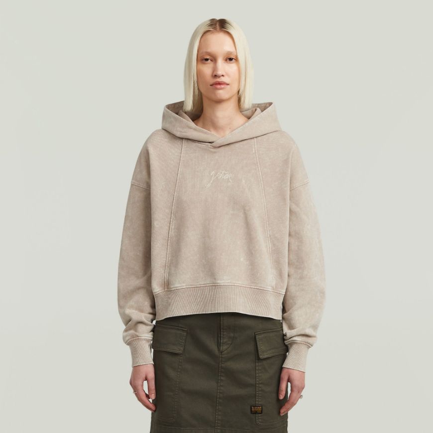Picture of G-STAR WOMEN'S WASHED A LINE SCRIPT HOODED SWEATER IN BEIGE