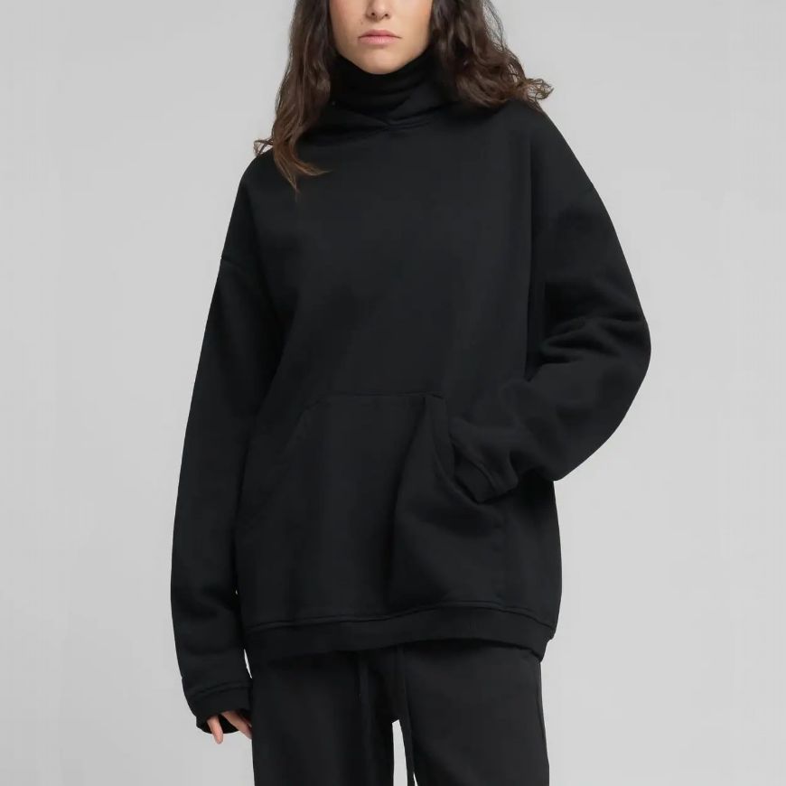 Picture of REPLAY WOMEN'S OVERSIZED SWEATSHIRT WITH PRINTED HOOD IN BLACK