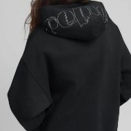 Picture of REPLAY WOMEN'S OVERSIZED SWEATSHIRT WITH PRINTED HOOD IN BLACK 3