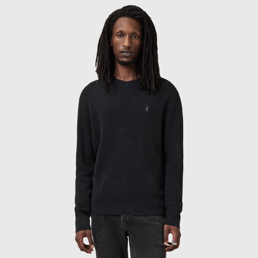Picture of ALLSAINTS MEN'S ASPEN CREW JUMPER IN CINDER BLACK
