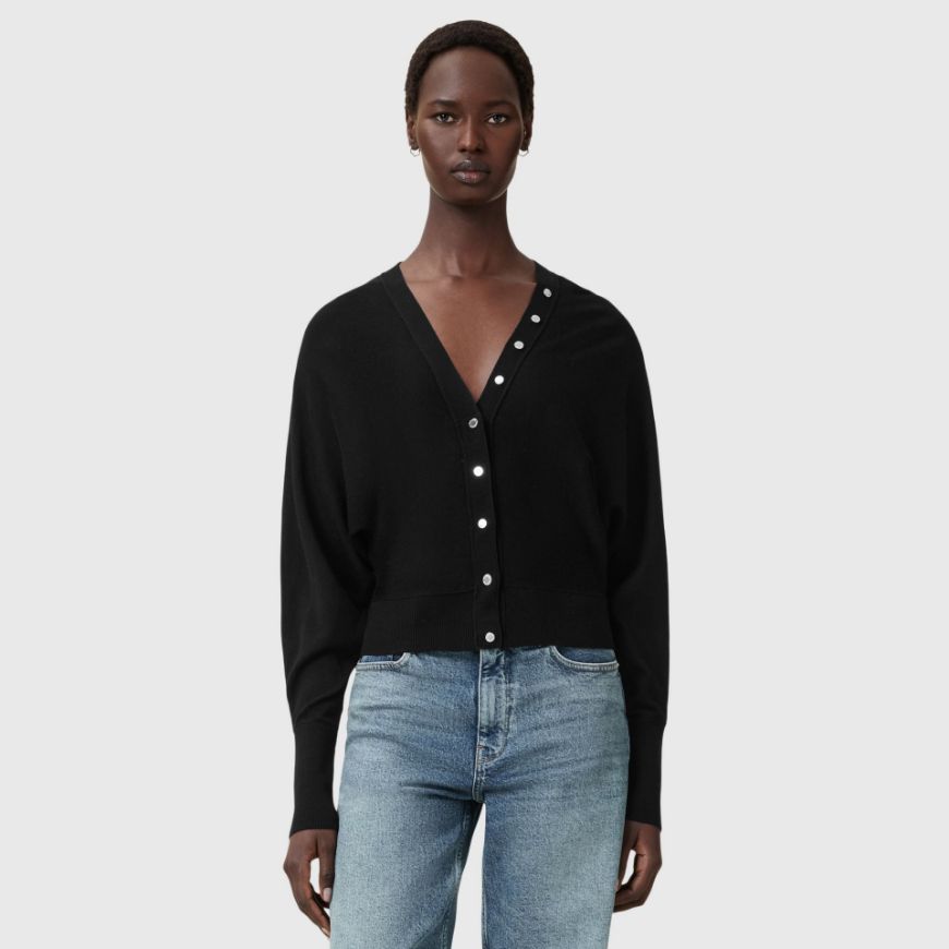 Picture of ALLSAINTS WOMEN'S HONOR V CARDIGAN  IN BLACK