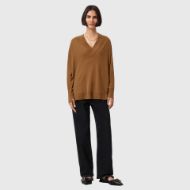 Picture of ALLSAINTS WOMEN'S BERN PANEL V NECK JUMPER IN CARAMEL BROWN 6