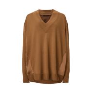 Picture of ALLSAINTS WOMEN'S BERN PANEL V NECK JUMPER IN CARAMEL BROWN 8