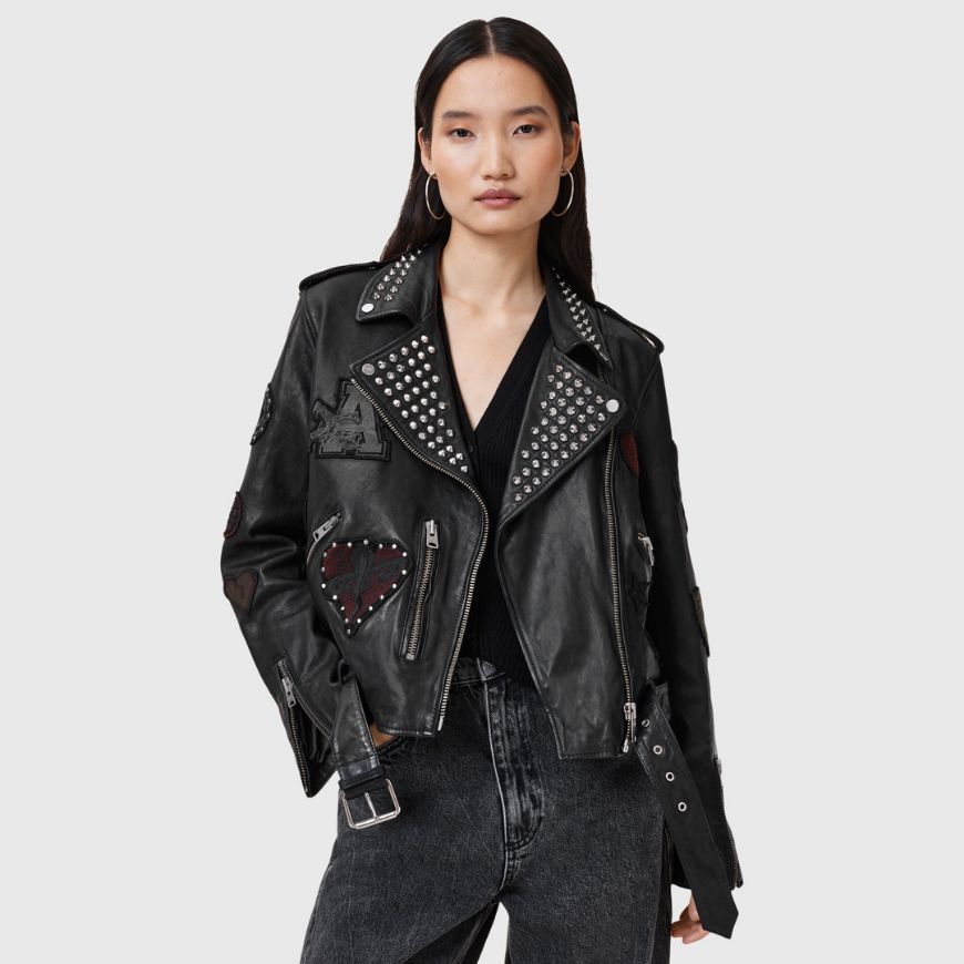Снимка на ALLSAINTS ДАМСКО КОЖЕНО ЯКЕ COLLEGE BIKER В ЧЕРНО