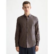 Picture of SCOTCH&SODA MEN'S MICRO AOP SLIM FIT SHIRT IN DITSY LEAF STRIPE PEACOAT 4