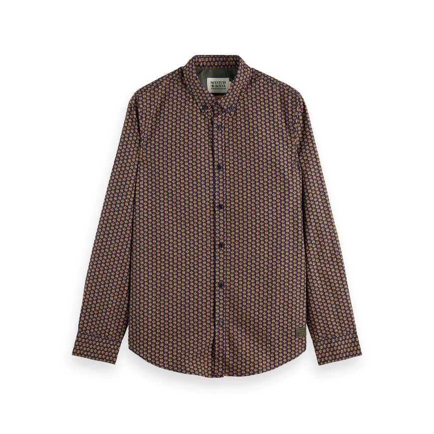 Picture of SCOTCH&SODA MEN'S MICRO AOP SLIM FIT SHIRT IN DITSY LEAF STRIPE PEACOAT