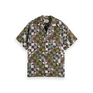 Picture of SCOTCH&SODA MEN'S PRINTED SHORT-SLEEVED TENCEL SHIRT IN GREEN MULTICOLOUR 1