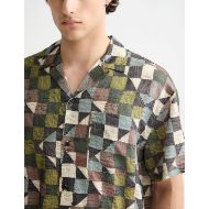 Picture of SCOTCH&SODA MEN'S PRINTED SHORT-SLEEVED TENCEL SHIRT IN GREEN MULTICOLOUR 6