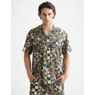 Picture of SCOTCH&SODA MEN'S PRINTED SHORT-SLEEVED TENCEL SHIRT IN GREEN MULTICOLOUR 4