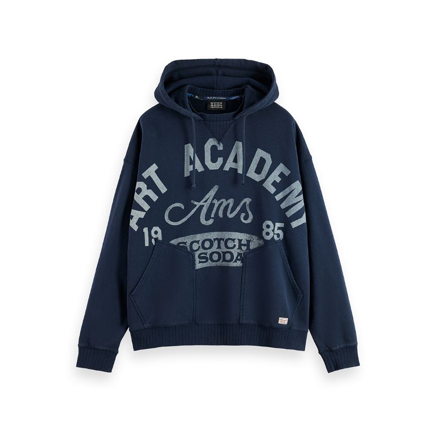 Picture of SCOTCH&SODA MEN'S WASH ARTWORK HOODIE IN NAVY