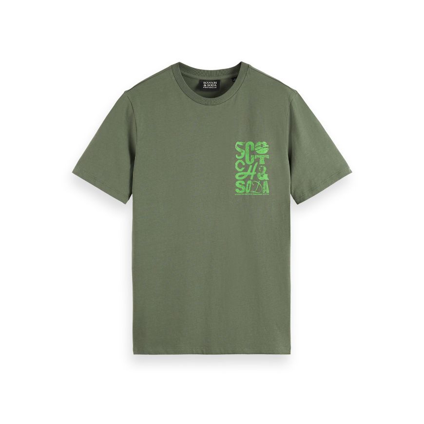 Picture of SCOTCH&SODA MEN'S REGULAR FIT LEFT CHEST LOGO T-SHIRT IN DARK GREEN
